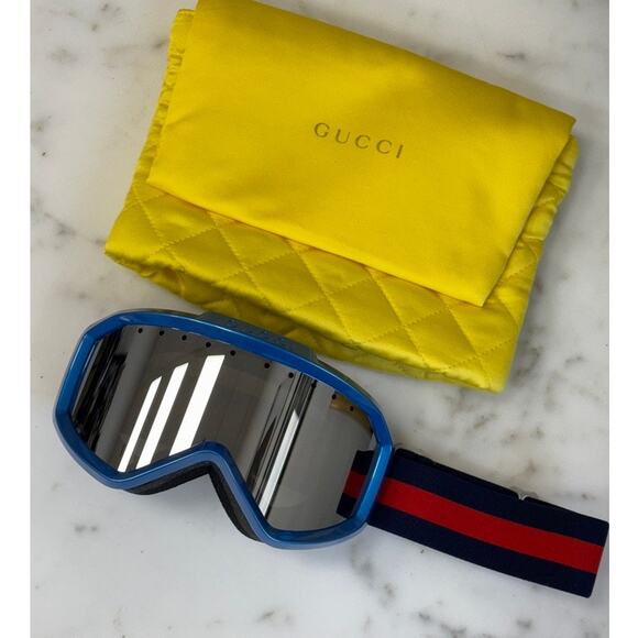 NEW GUCCI GG1210S Metallic Blue Mirrored Ski Goggles $1100 main image 5
